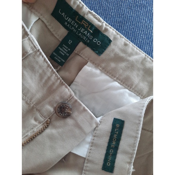 Lauren Ralph Lauren Biltmore Chino Pants Cream Cotton Khaki Wide Leg 12 NEW SEE - Picture 2 of 10